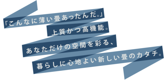 「こんなに薄い畳あったんだ。」 上質かつ高機能。 あなただけの空間を彩る、暮らしに心地よい新しい畳のカタチ。